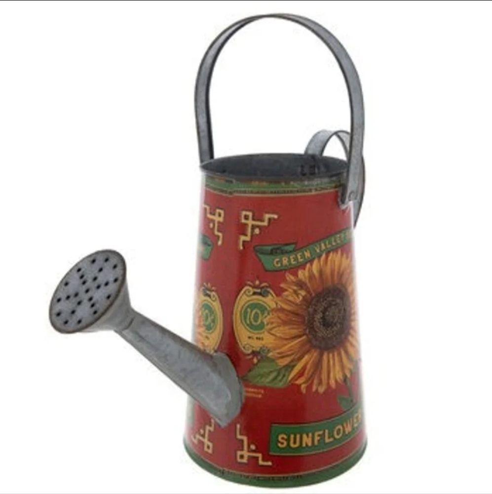 Sunflower & Seeds Galvanized Watering Can  Vase XL RETIRED 2021 NEW!